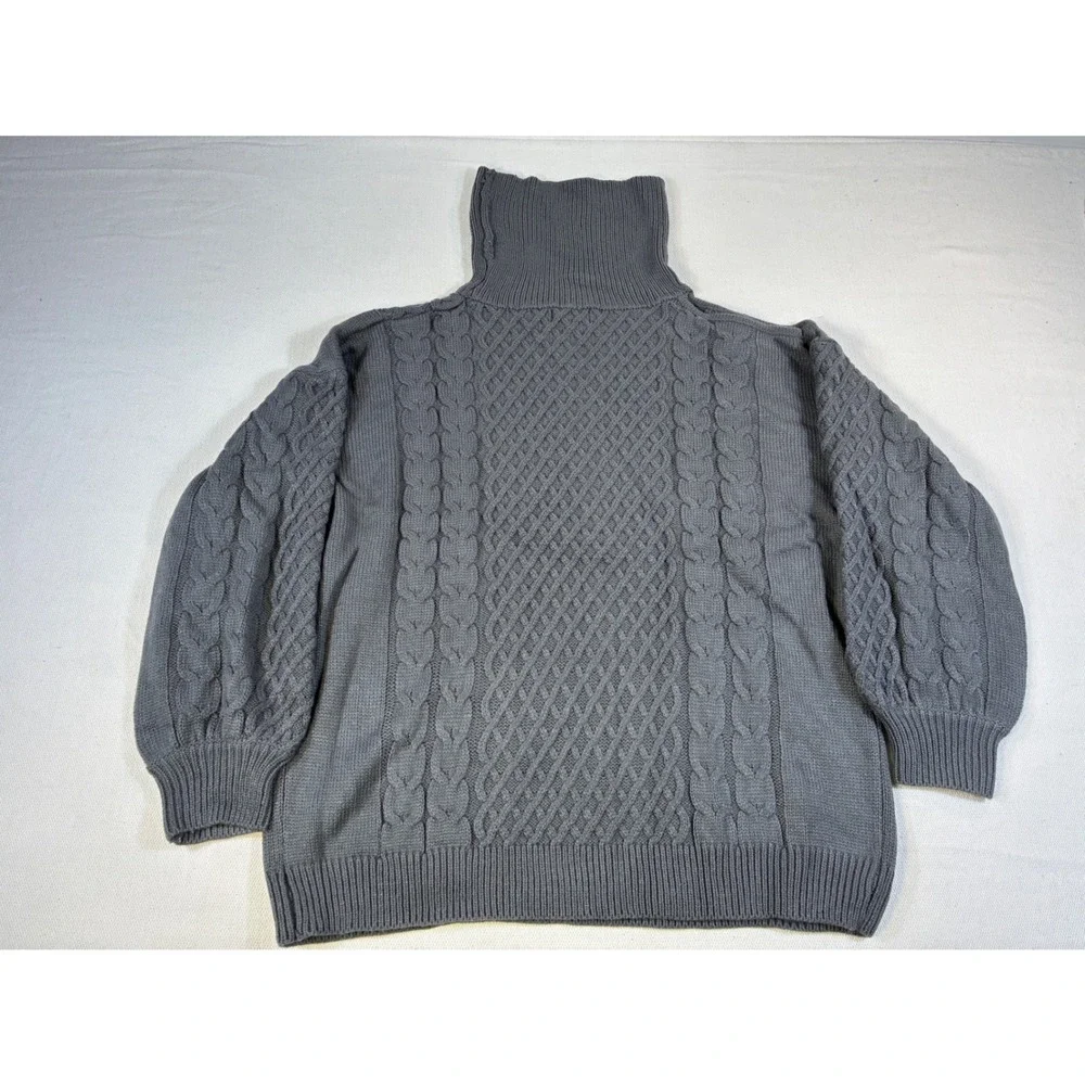 SPLA Gray Cable Knit Turtleneck Sweater Size Medium Heavyweight Pullover‎